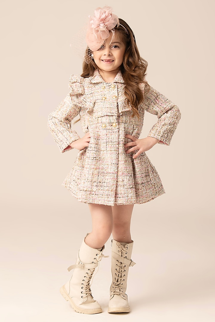 Pink Tweed Dress For Girls by Hoity Moppet at Pernia's Pop Up Shop