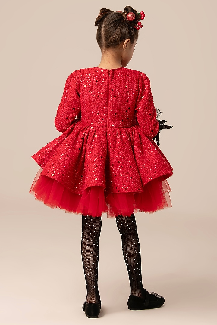 red tweed dress Mia Belle Girls Red Plaid Tweed Dress