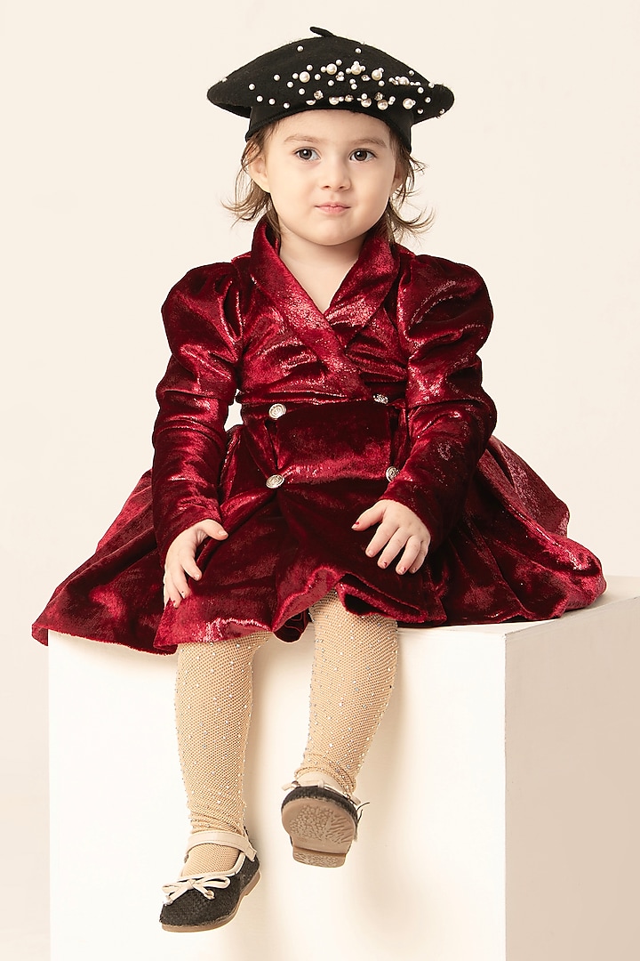 Red Luxe Velvet Coat Dress For Girls by Hoity Moppet at Pernia's Pop Up Shop