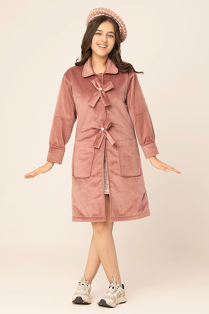 Pink Suede Velvet Coat Dress For Girls by Hoity Moppet at Pernia's Pop Up Shop