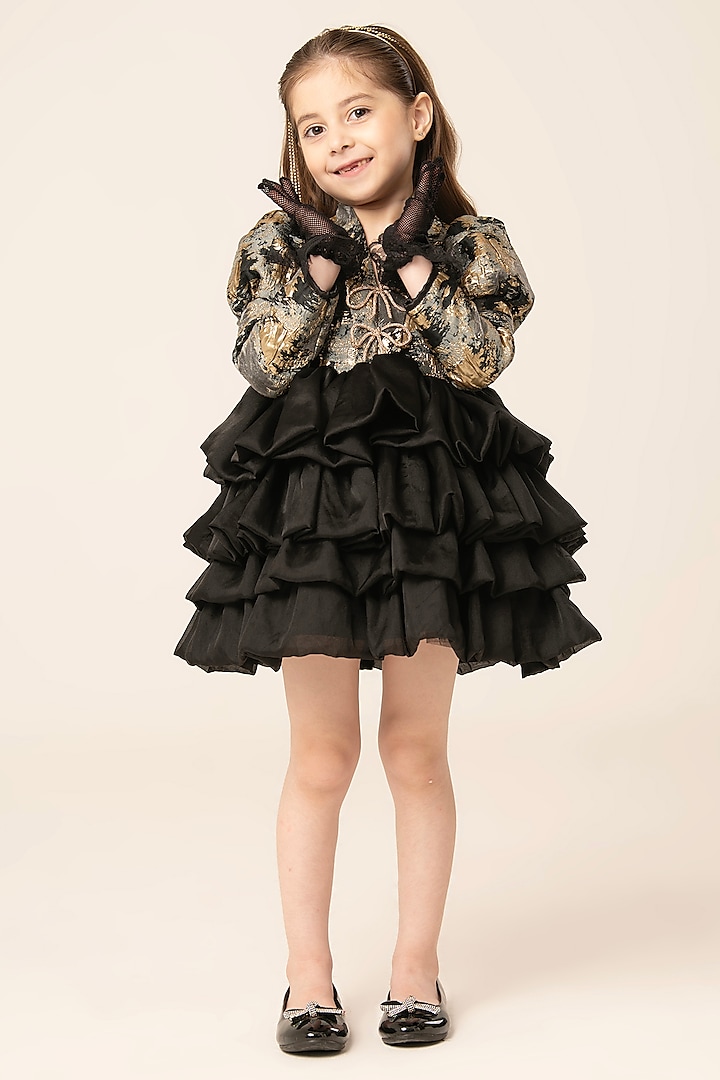 Black & Golden Jacquard Dress For Girls by Hoity Moppet at Pernia's Pop Up Shop