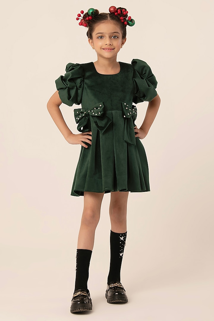 Green Luxe Velvet Dress For Girls by Hoity Moppet at Pernia's Pop Up Shop