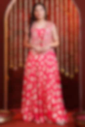 Pink Georgette Hand Work Jacket Lehenga Set For Girls by Hoity Moppet at Pernia's Pop Up Shop