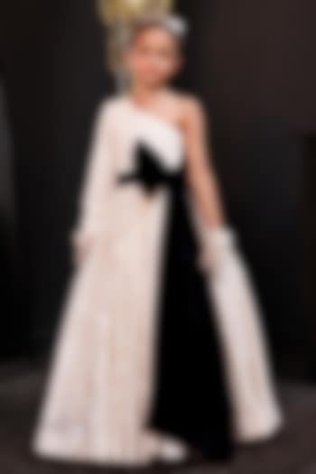 Off-White Net Embroidered One-Shoulder Gown For Girls by Hoity Moppet at Pernia's Pop Up Shop