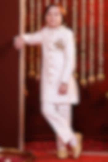 White Silk Sherwani Set For Boys by Hoity Moppet at Pernia's Pop Up Shop