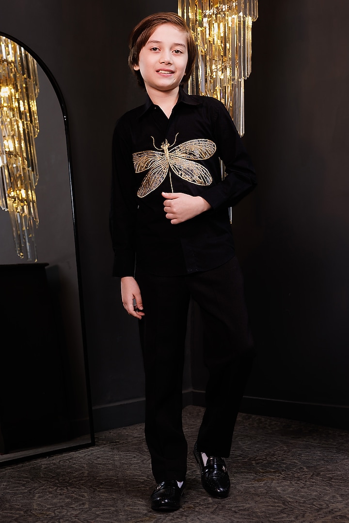 Black Crisp Cotton Firefly Shirt For Boys by Hoity Moppet at Pernia's Pop Up Shop