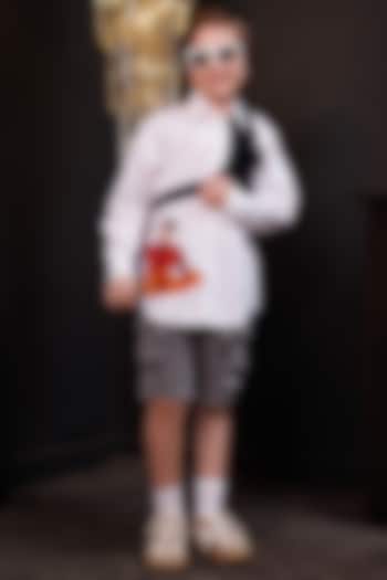 White Crisp Cotton Ronaldo Embroidered Shirt For Boys by Hoity Moppet at Pernia's Pop Up Shop