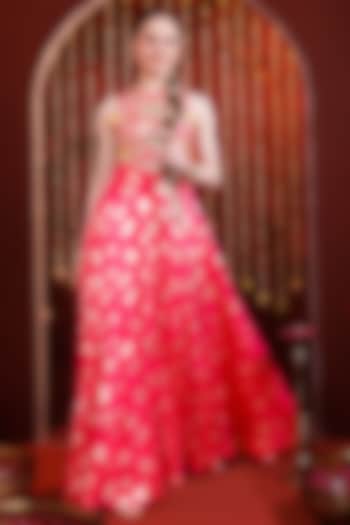 Pink Georgette Embroidered Lehenga Set For Girls by Hoity Moppet at Pernia's Pop Up Shop