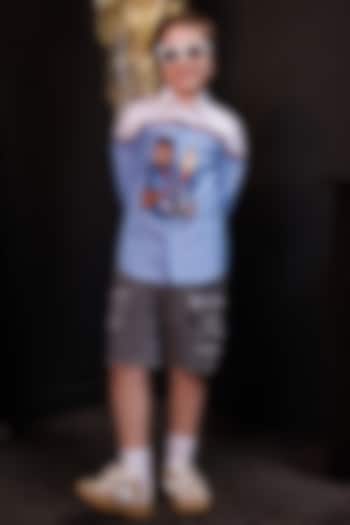 Blue & White Cotton Embroidered Shirt For Boys by Hoity Moppet at Pernia's Pop Up Shop