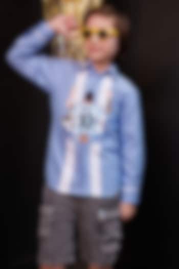 Blue & White Cotton Embroidered Shirt For Boys by Hoity Moppet at Pernia's Pop Up Shop