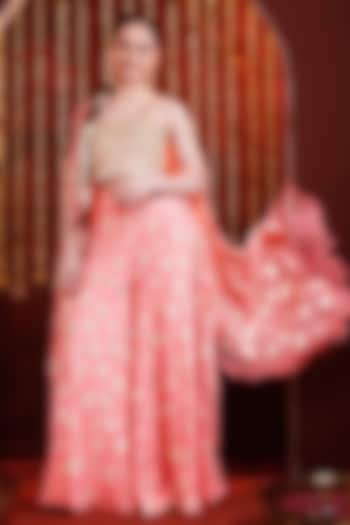 Peach Georgette Sharara Set For Girls by Hoity Moppet at Pernia's Pop Up Shop