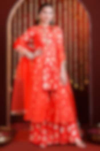 Orange Georgette & Organza Sharara Set For Girls by Hoity Moppet at Pernia's Pop Up Shop