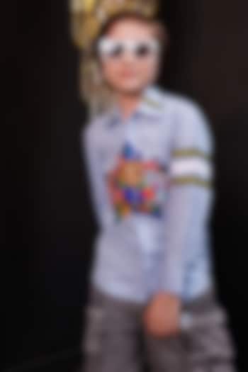 Blue Cotton Embroidered Shirt For Boys by Hoity Moppet at Pernia's Pop Up Shop