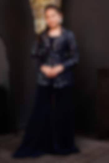 Blue Georgette Sharara Set For Girls by Hoity Moppet at Pernia's Pop Up Shop