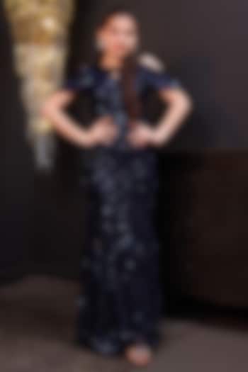 Blue Net Embroidered Gown For Girls by Hoity Moppet at Pernia's Pop Up Shop