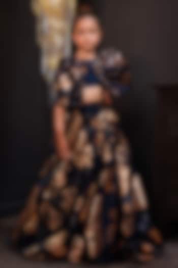 Blue Organza Floral Lehenga Set For Girls by Hoity Moppet at Pernia's Pop Up Shop