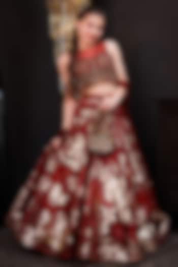 Red Organza Lehenga Set For Girls by Hoity Moppet at Pernia's Pop Up Shop