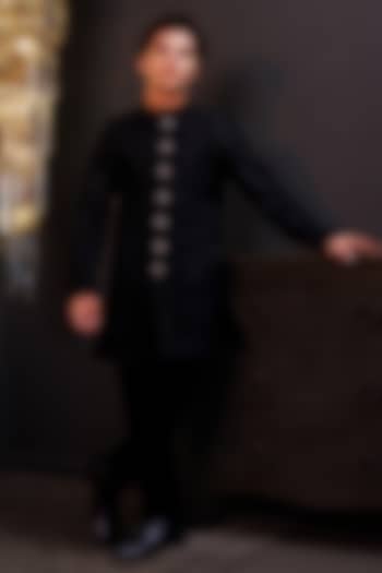 Black Luxury Suiting Sherwani Set For Boys by Hoity Moppet at Pernia's Pop Up Shop