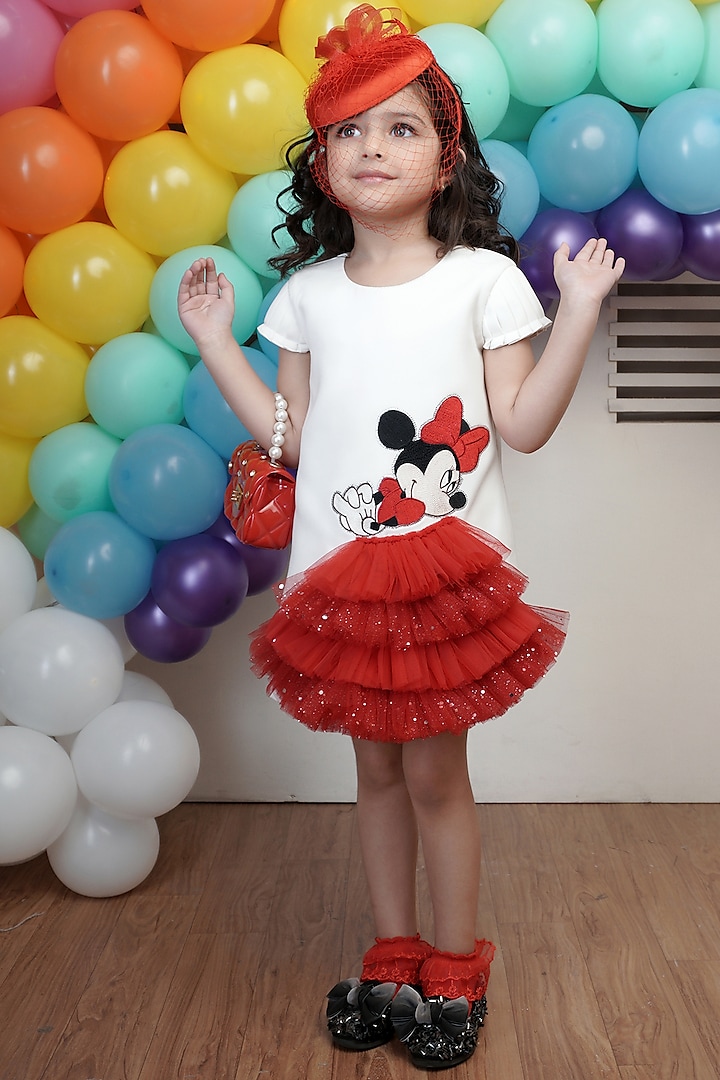 White & Red Shift Dress For Girls by Hoity Moppet