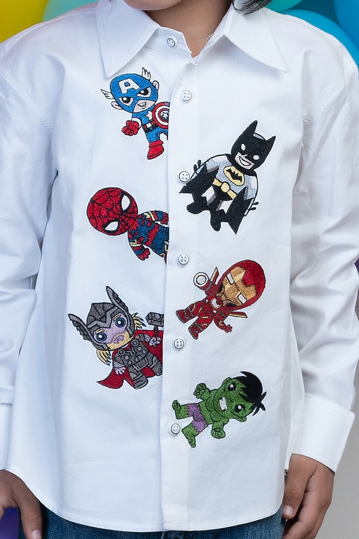 White Embroidered Shirt For Boys by Hoity Moppet at Pernia's Pop Up Shop