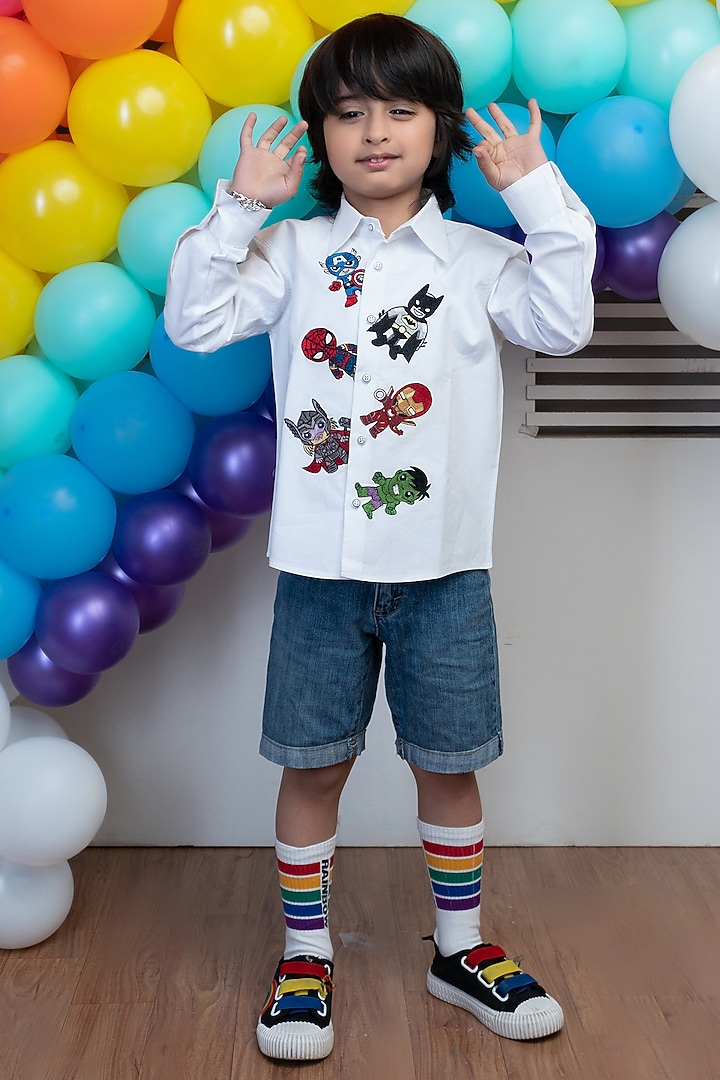 White Embroidered Shirt For Boys by Hoity Moppet at Pernia's Pop Up Shop
