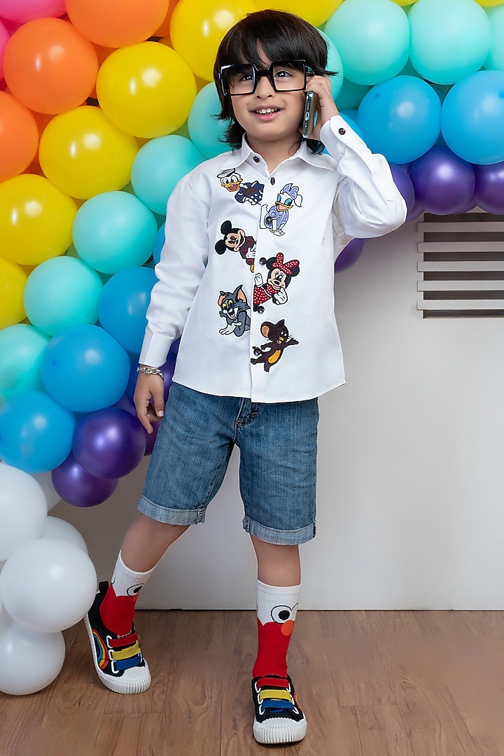 White Mickey Mouse Shirt For Boys by Hoity Moppet