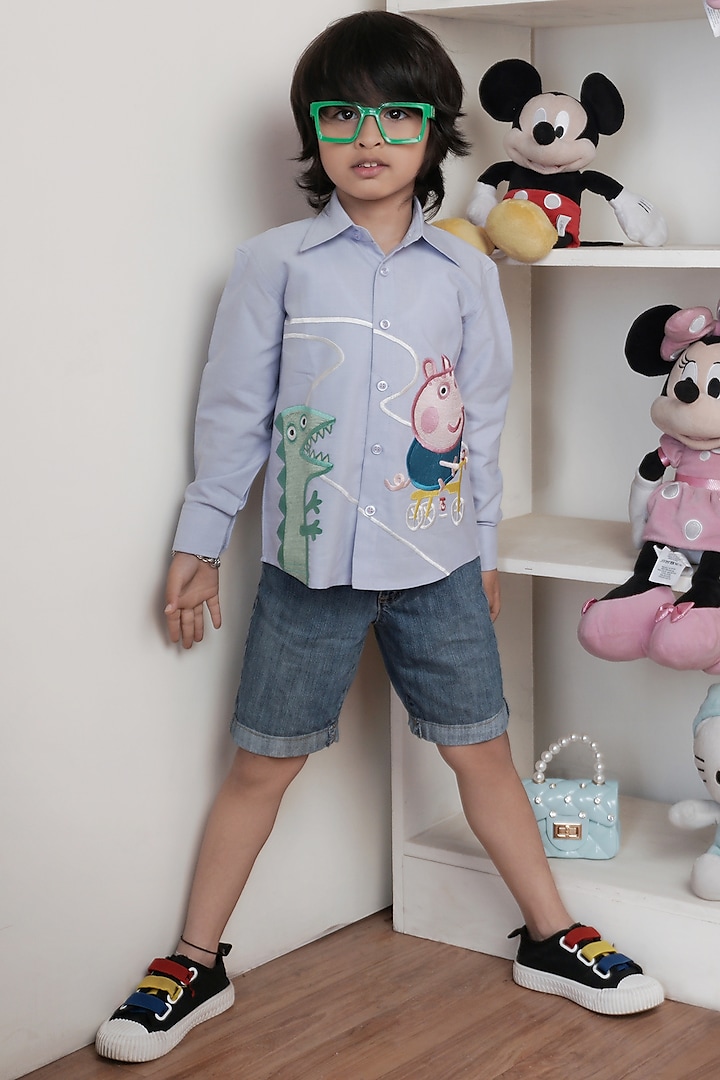 Blue Embroidered Shirt For Boys by Hoity Moppet