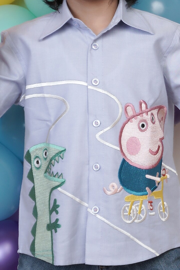 Blue Embroidered Shirt For Boys by Hoity Moppet at Pernia's Pop Up Shop