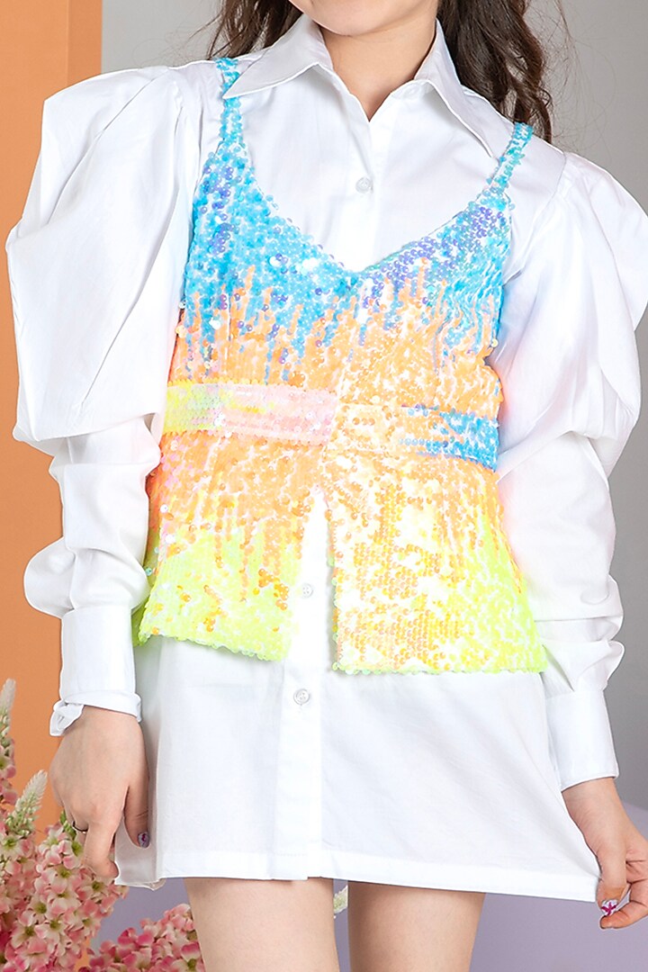 White Cotton Shirt Dress With Waist-Coat For Girls by Hoity Moppet at Pernia's Pop Up Shop