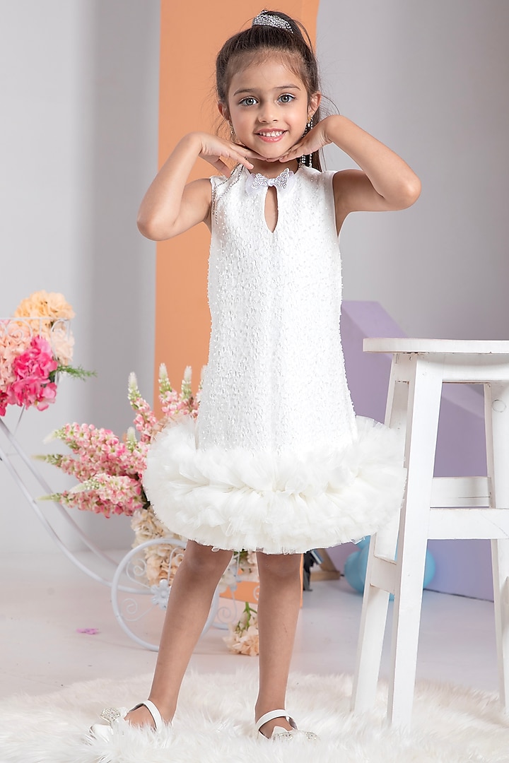 White Lace & Tulle Shift Dress For Girls by Hoity Moppet