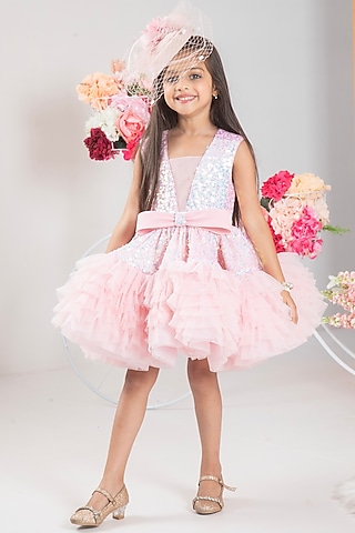 Pink Tulle Frilled Dress For Girls by Hoity Moppet