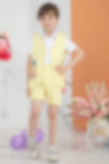 Yellow & White Crepe Checkered Jacket Set For Boys by Hoity Moppet at Pernia's Pop Up Shop
