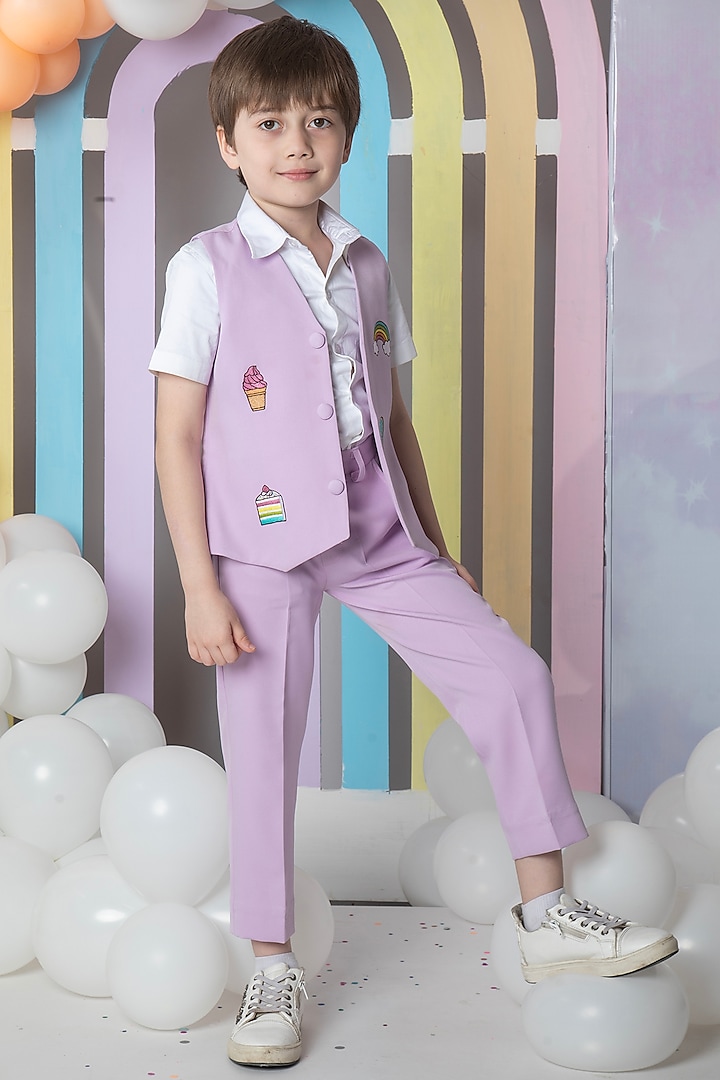 Lilac Crepe Pant Set For Boys by Hoity Moppet