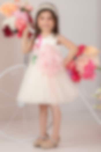 White Satin & Tulle Embroidered Dress For Girls by Hoity Moppet
