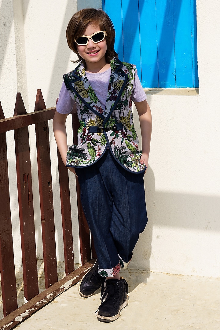 Multi-Colored Jacquard Waistcoat Set For Boys by Hoity Moppet