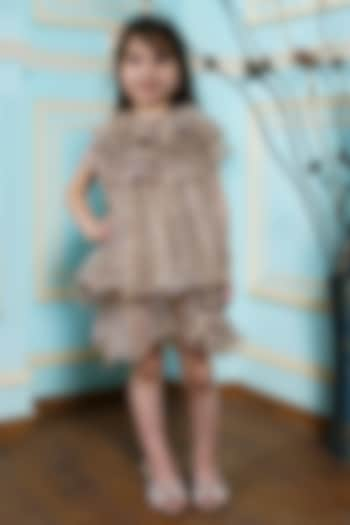 Golden Pleated Georgette Dress For Girls by Hoity Moppet at Pernia's Pop Up Shop