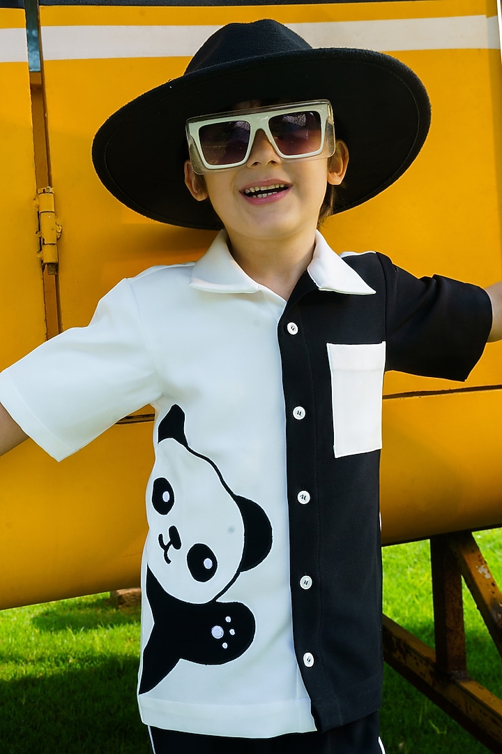 White & Black Imported Crepe Co-Ord For Boys by Hoity Moppet at Pernia's Pop Up Shop
