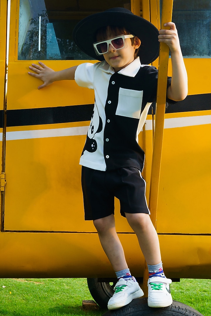 White & Black Imported Crepe Co-Ord For Boys by Hoity Moppet at Pernia's Pop Up Shop