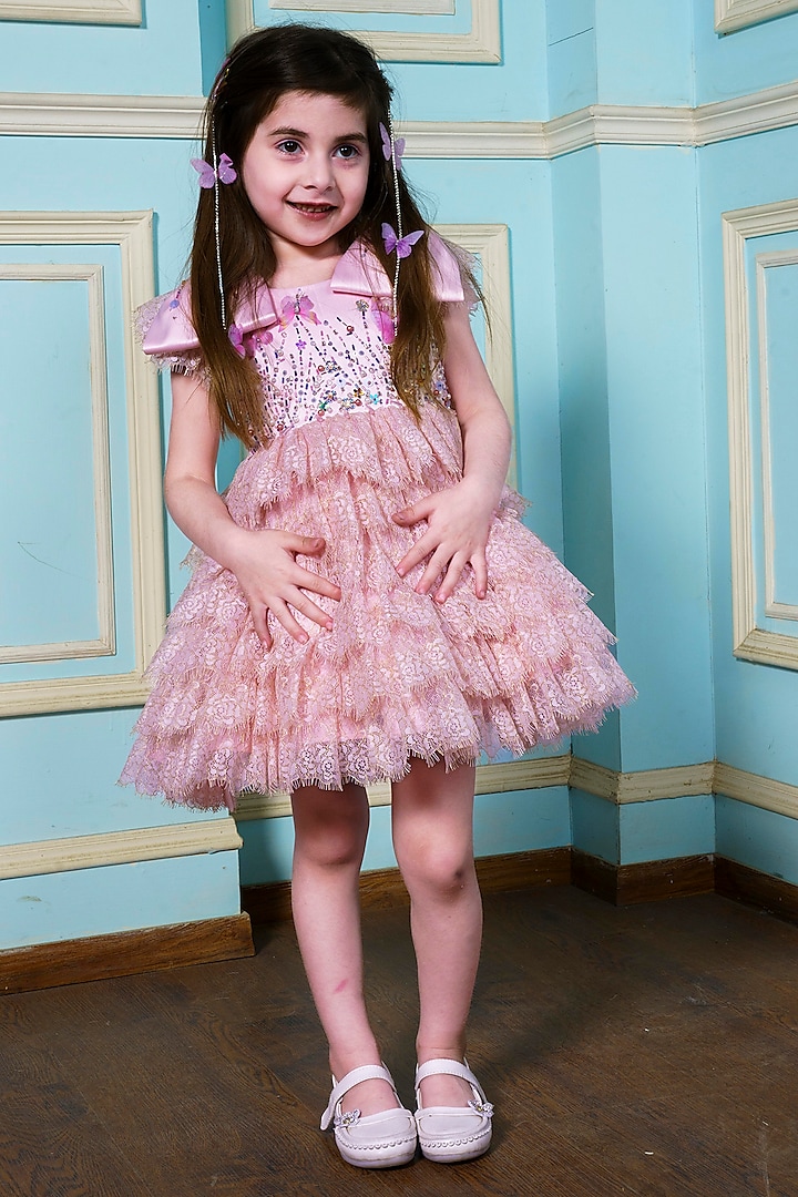 Pink Silk Dress For Girls by Hoity Moppet at Pernia's Pop Up Shop