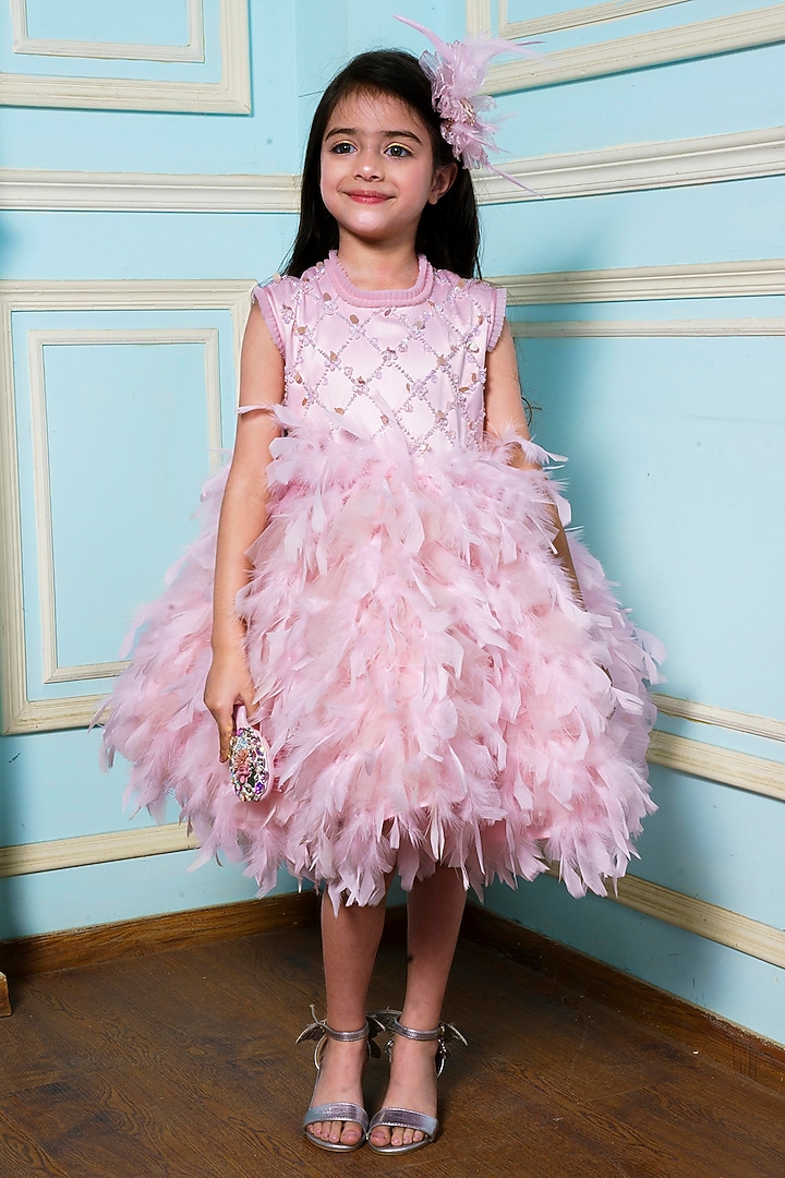 Light Pink Feather Dress For Girls by Hoity Moppet at Pernia's Pop Up Shop  2026