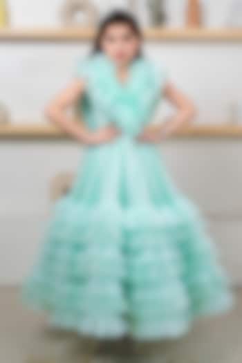Green Tulle Frilled Gown For Girls by Hoity Moppet at Pernia's Pop Up Shop