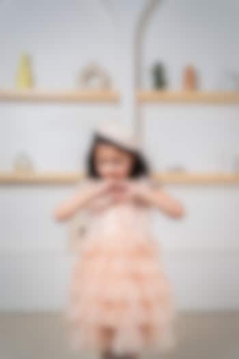 Peach Tulle Frilled Dress For Girls by Hoity Moppet
