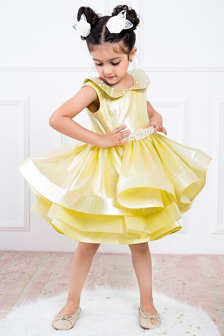 Yellow Organza Dress For Girls by Hoity Moppet