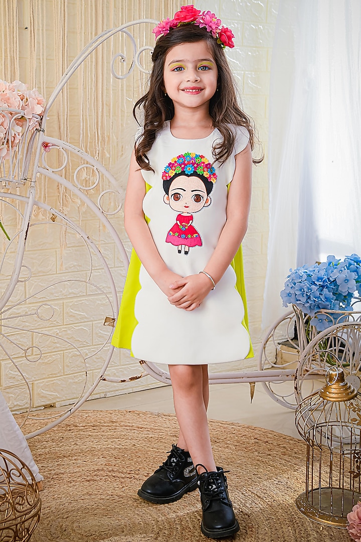 White Embroidered Dress For Girls by Hoity Moppet