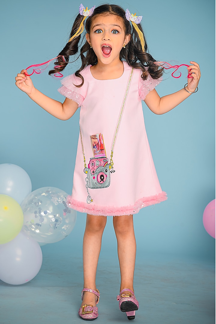 Light Pink Embroidered Dress For Girls by Hoity Moppet