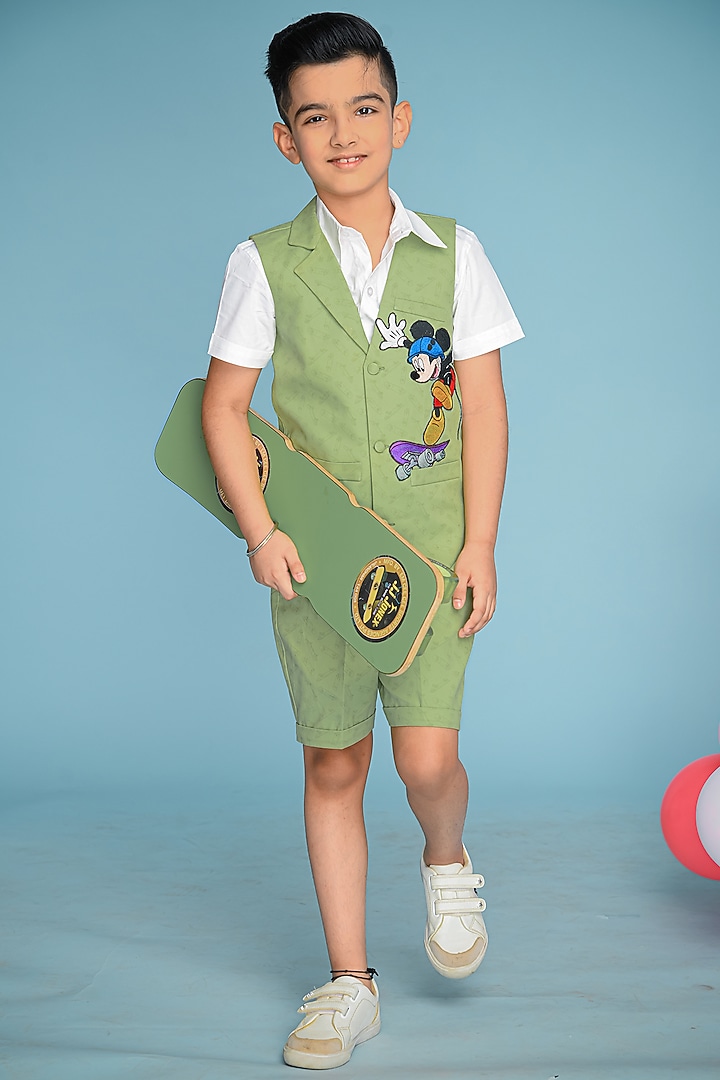 Green Cotton CoOrd Set For Boys Design by Hoity Moppet at Pernia's Pop