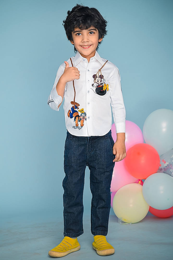White Shirt In Cotton For Boys by Hoity Moppet
