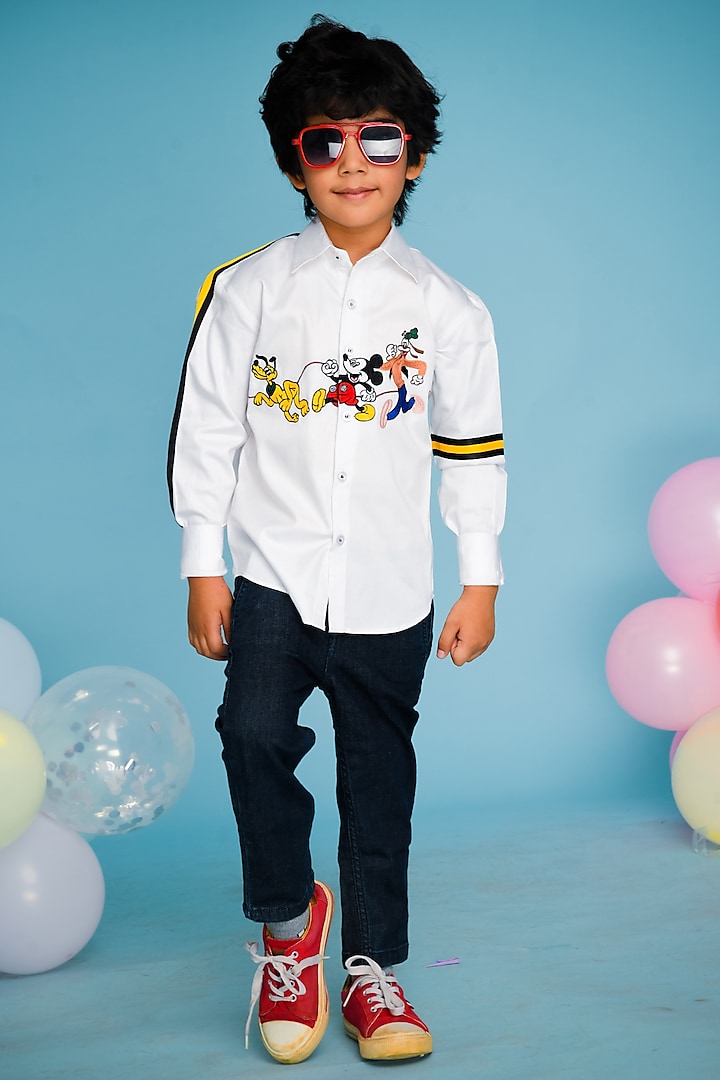 White Mickey Mouse Motif Shirt For Boys by Hoity Moppet