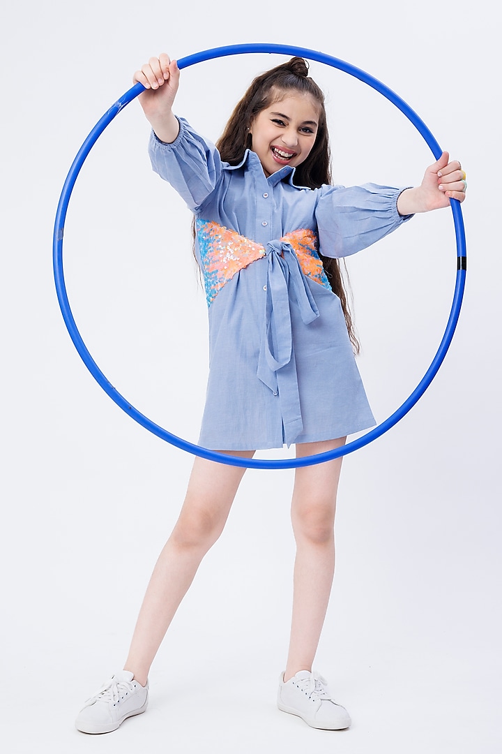 Light Blue Denim Cotton Shirt Dress For Girls by Hoity Moppet at Pernia's Pop Up Shop