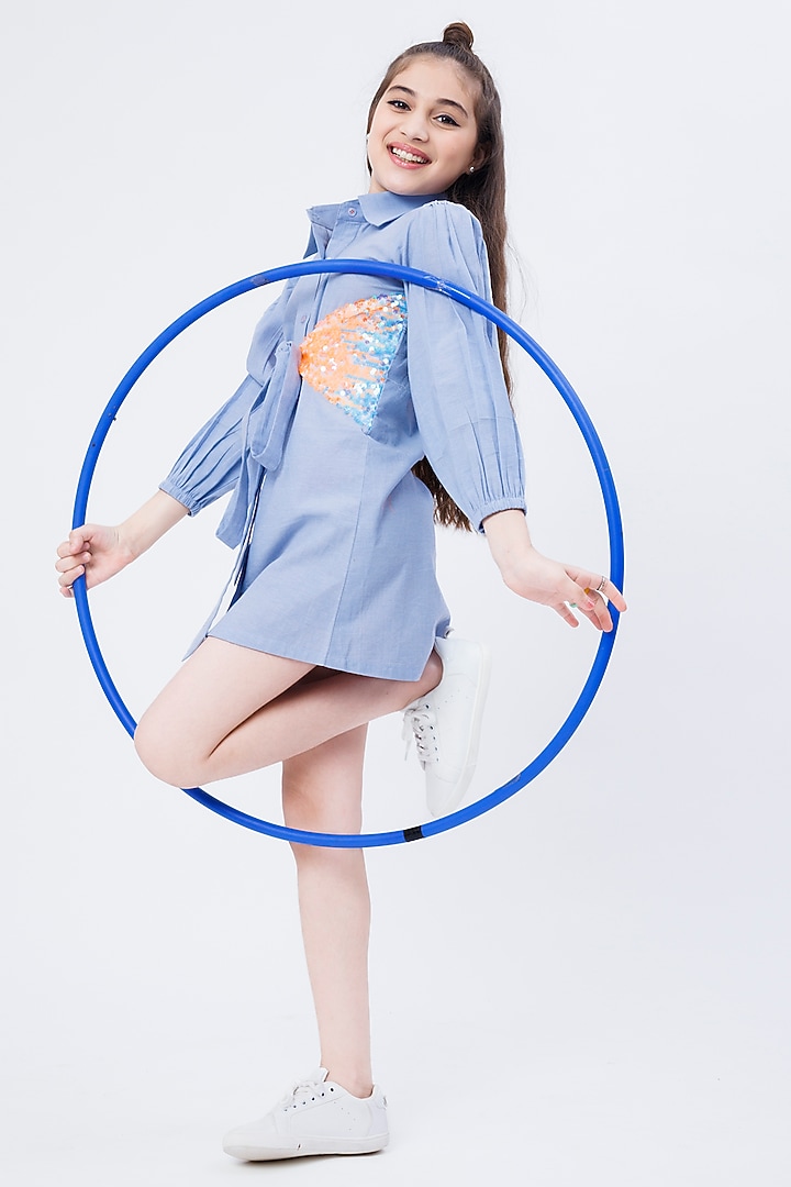 Light Blue Denim Cotton Shirt Dress For Girls by Hoity Moppet at Pernia's Pop Up Shop